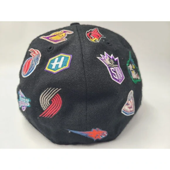 Vintage NBA All Over Print Team Logos New Era 59Fifty Fitted 7 3/4 Hat Cap Wool